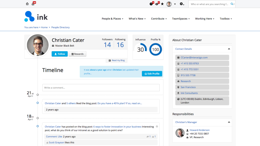 Intranet profile page