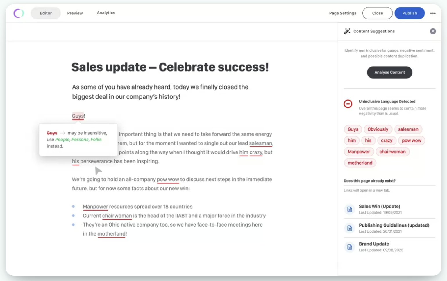 Interact's intranet content inclusivity checker